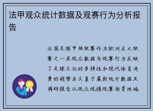 法甲观众统计数据及观赛行为分析报告